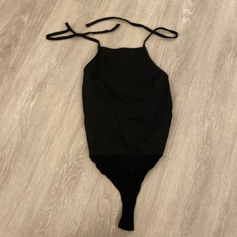 Lulus halter neck black bodysuit thong. Backless. Open back